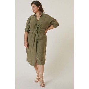 NWT Anthropologie Graziella Twist-Waist Shirt Dress 16W HTF Khaki Green